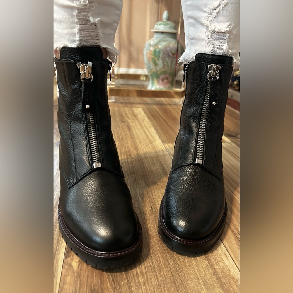 Napoleoni Black Leather Combat/Moto Biker Boots Size SEE DISCRIPTION
